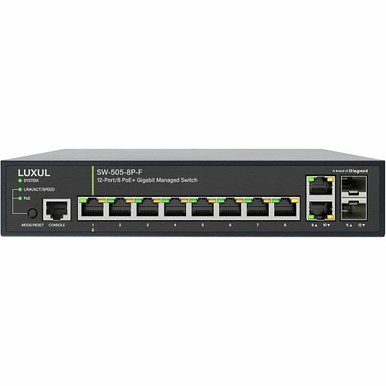 Luxul SW-505-8P-F 12-Port 1Gb L2/L3 Managed Switch, US Powercord