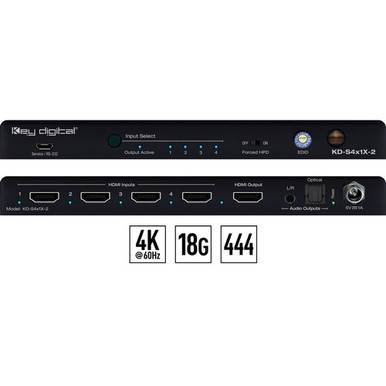 Key Digital S4X1X-2 4x1 4K HDMI Switcher with Auto-Switching & Analog/Digital Audio De-Embed