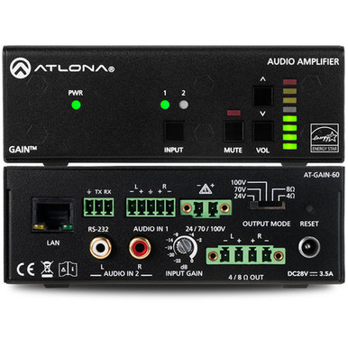 Atlona AT-GAIN-60 Gain 60 Stereo / Mono 60W Plenum-Rated Power Amplifier