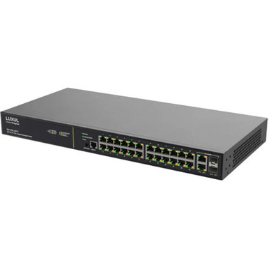 Luxul SW-505-24P-F Pro 2 SW Series 24 PoE+ 2-Combo RJ45 / SFP Front-Facing Ports, 1GB L2/L3 Managed Switch, US Power Cord, 370W
