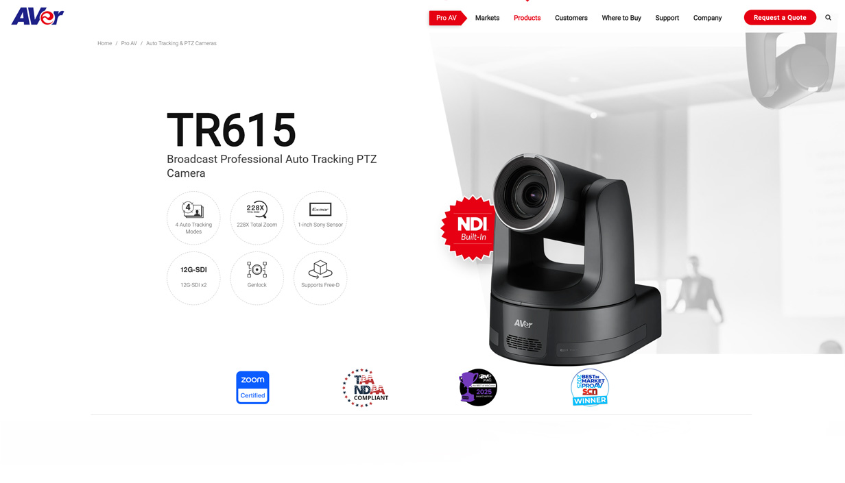 AVer TR615 Professional Auto Tracking PTZ Camera
