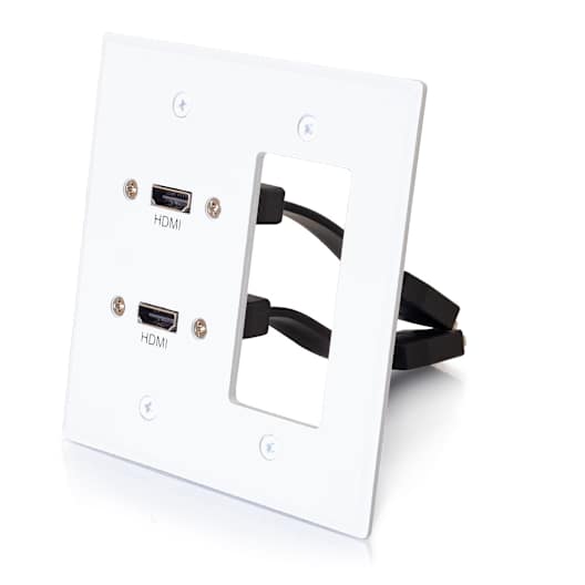 Dual HDMI Pass Through Double Gang Wall Plate w/ 1 Decorative Cutout