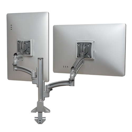 K1C Dual Monitor Dynamic Column Mount, Reduced Height (Silver)