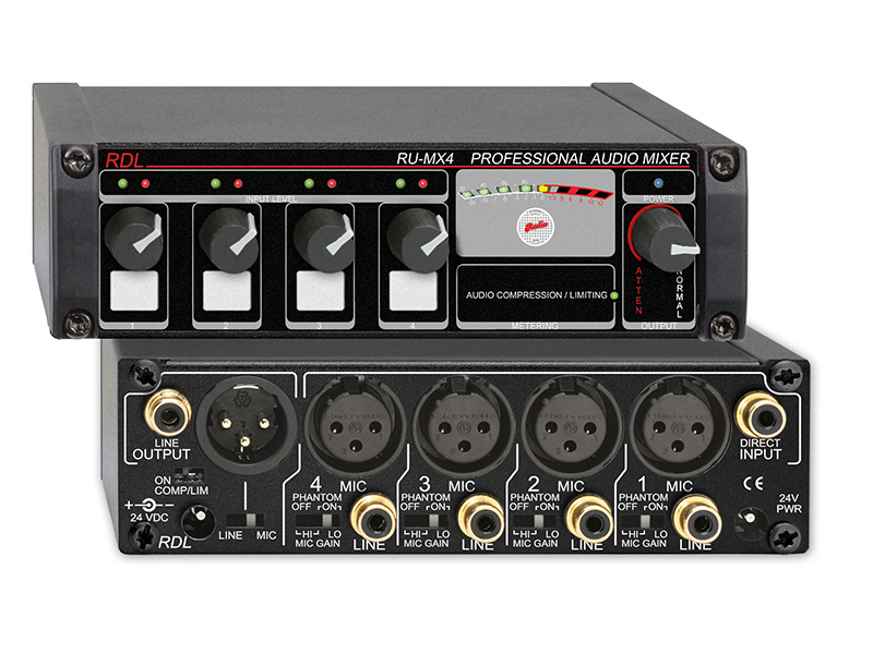 Pro 4 Input Mic/Line Mixer W/Phantom-Mic and Line Out