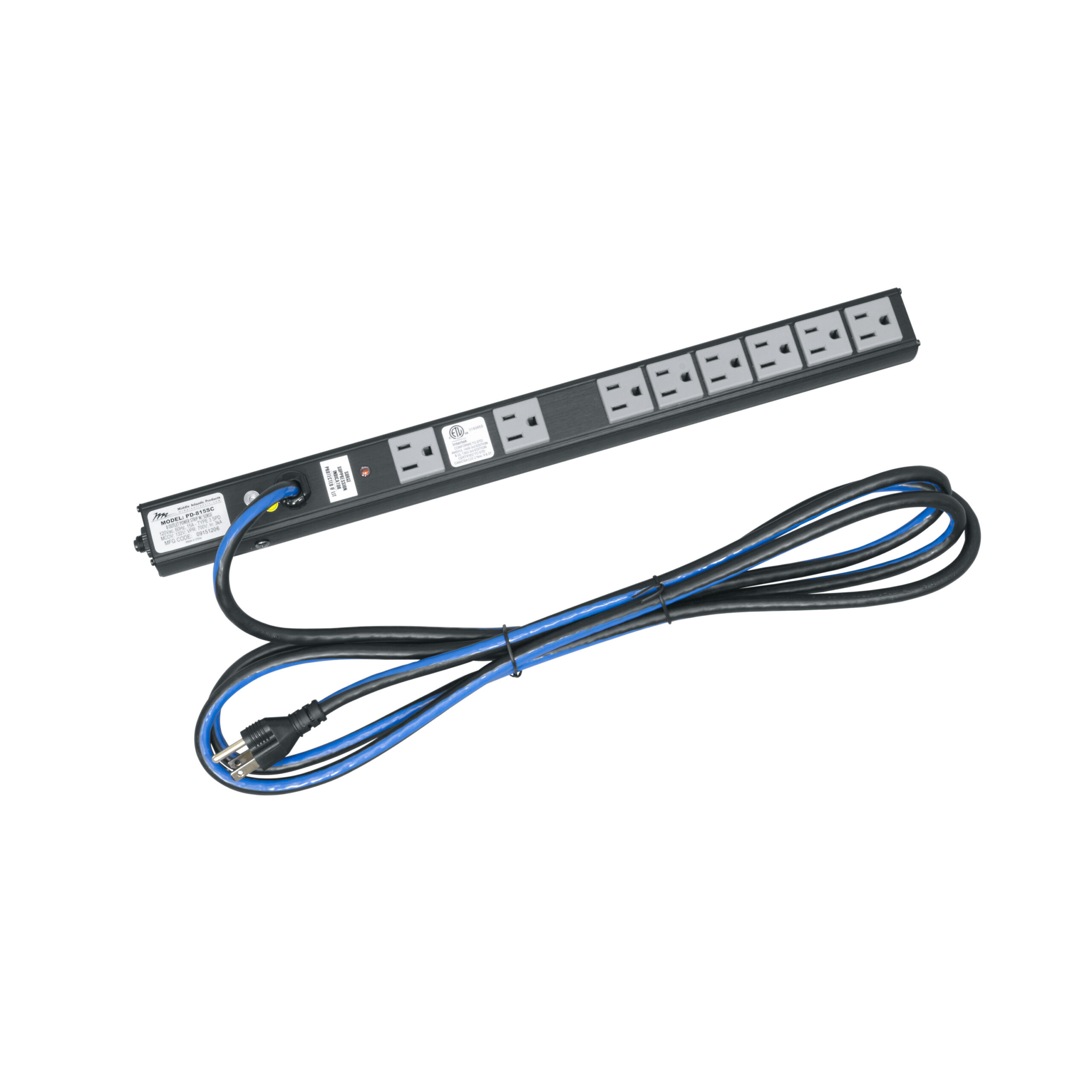 SLIM PWR STRP,8OUT,15A,W/SRG