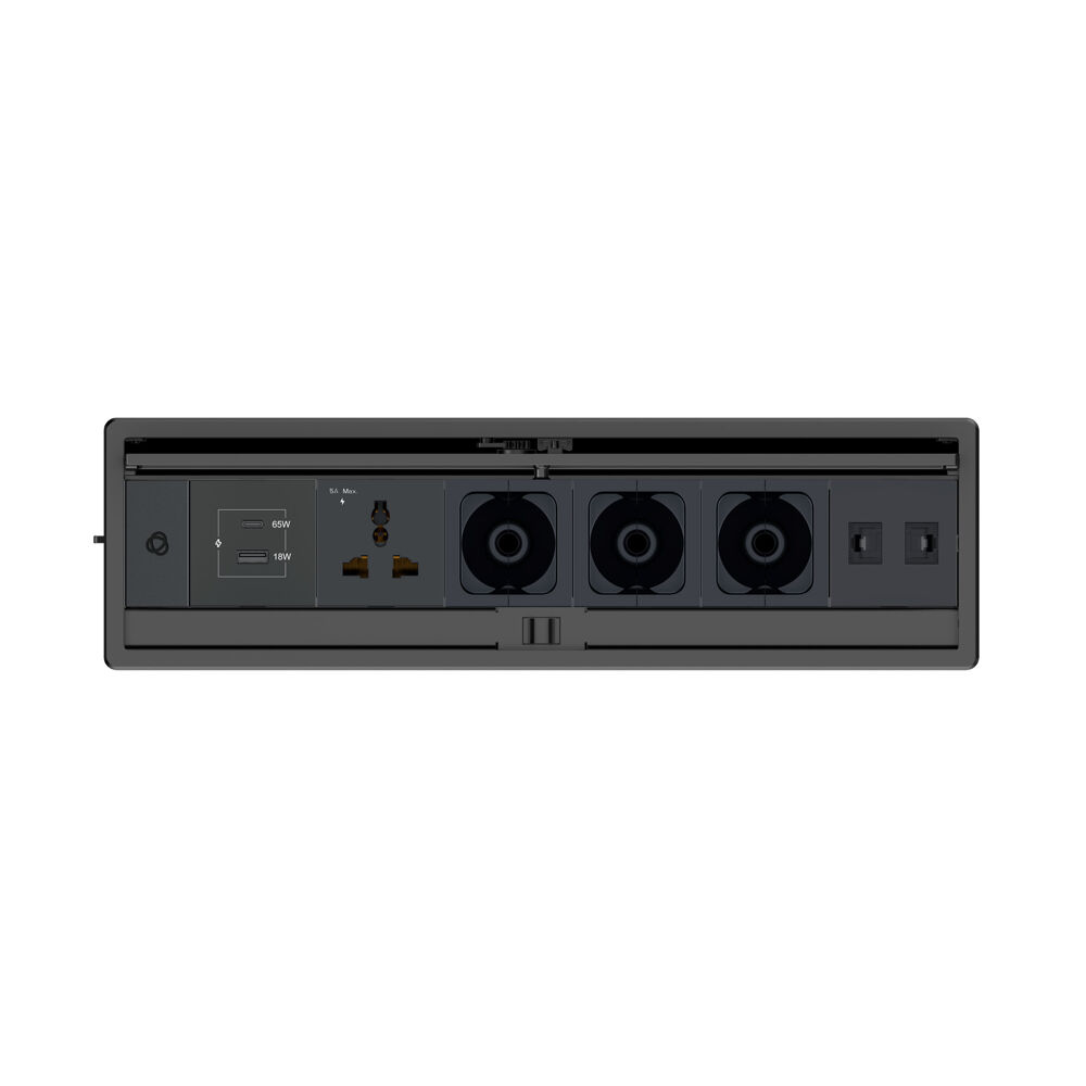 Plus, Black Table elegant tabletop connectivity box with a lid for 6