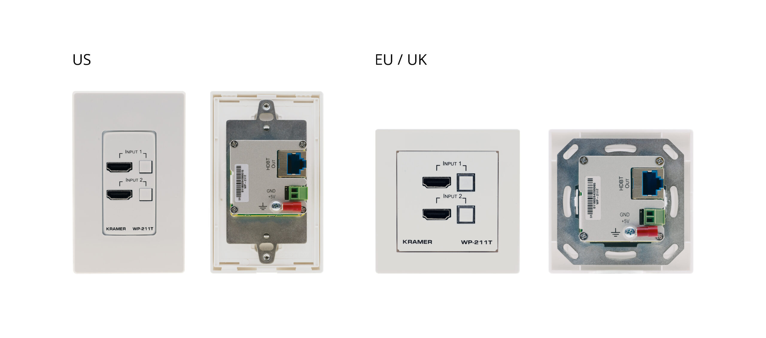 US Size 4K60 4:2:0 2 HDMI to HDBaseT Wall Plate