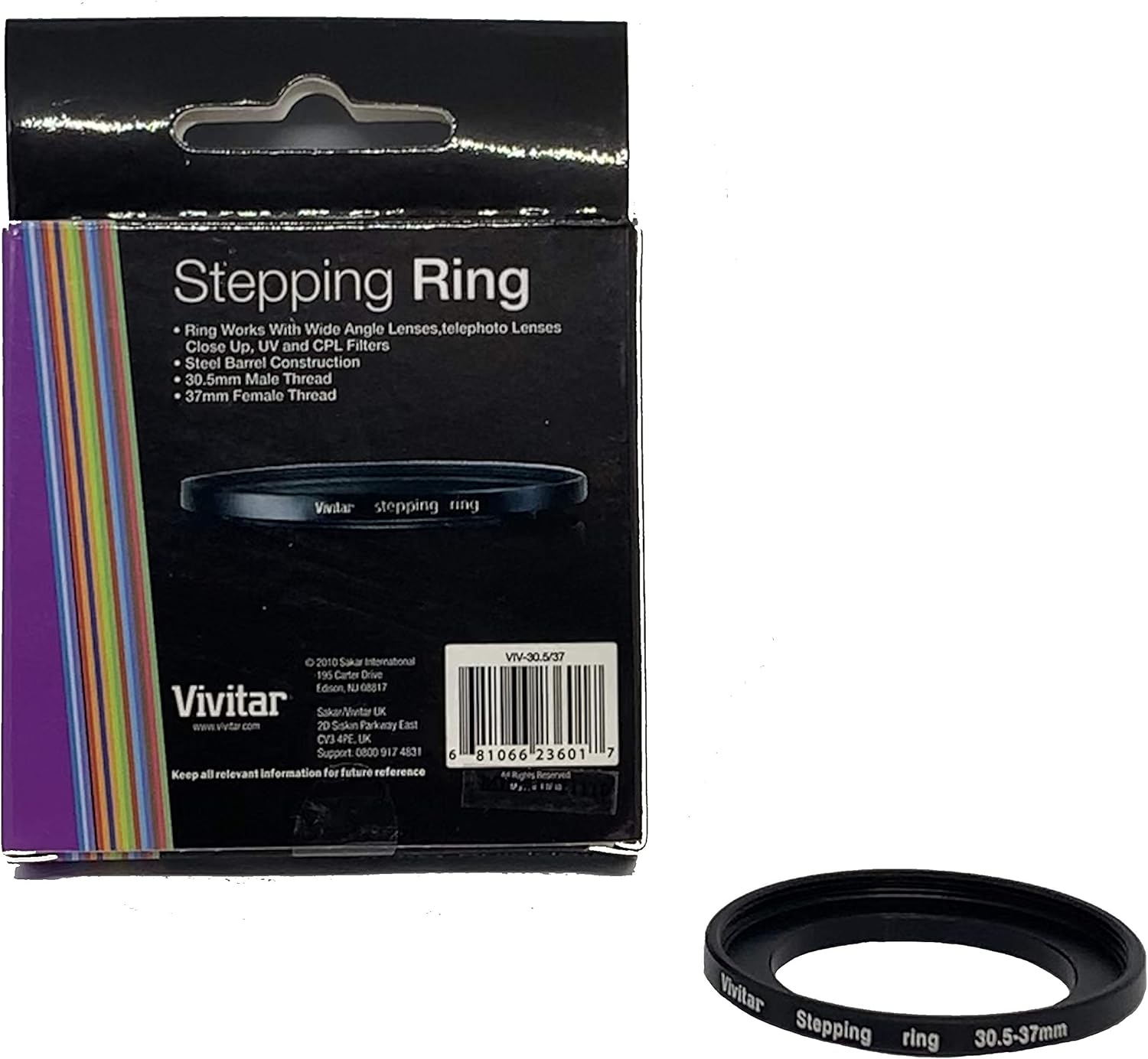 Vivitar 30.5mm to 37mm Step Up Adapter Ring (Black) Universal 30.5mm Camera Lenses or 37mm UV CPL Filters/Accessories
