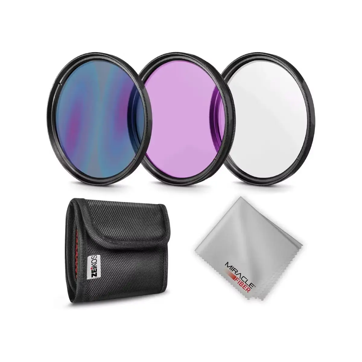 Zeikos ZE-FLK72 Professional 52 Millimeter Multi Coated Glass 3 Piece Camera Lens Kit with FLD, UV, and CPL Filters, Pouch, Case, and Microfiber Cloth